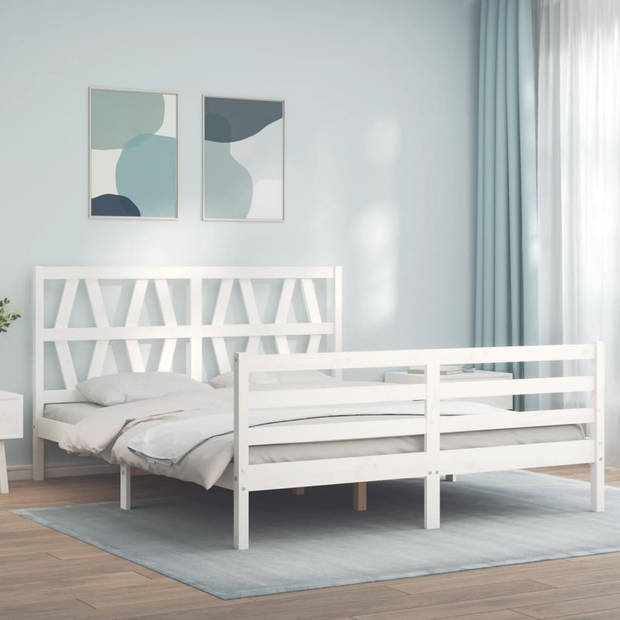 vidaXL Bedframe met hoofdbord massief hout wit