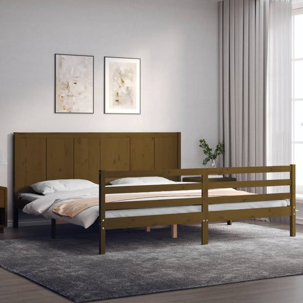 vidaXL Bedframe met hoofdbord massief hout honingbruin 200x200 cm