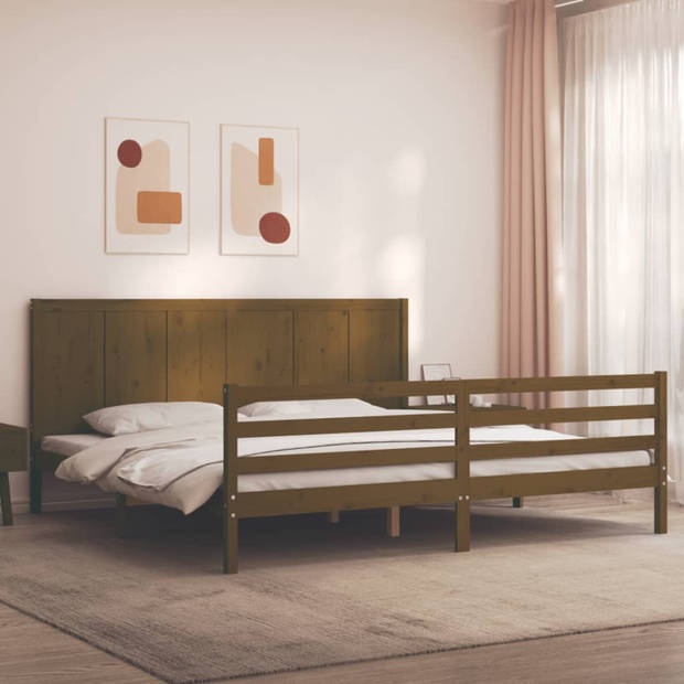 vidaXL Bedframe met hoofdbord massief hout honingbruin 200x200 cm