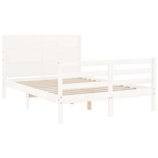 vidaXL Bedframe met hoofdbord massief hout wit 120x200 cm