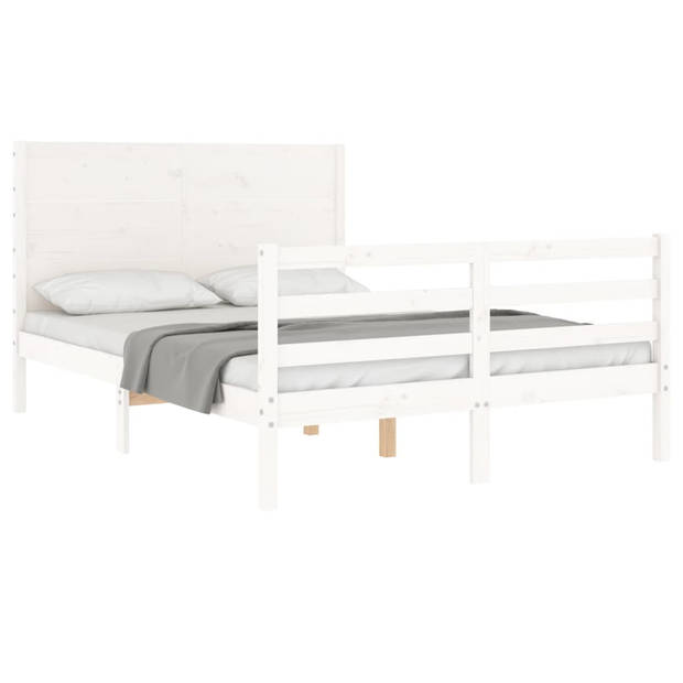 vidaXL Bedframe met hoofdbord massief hout wit 120x200 cm