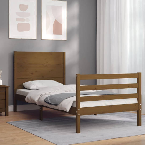 vidaXL Bedframe met hoofdbord massief hout honingbruin 90x200 cm