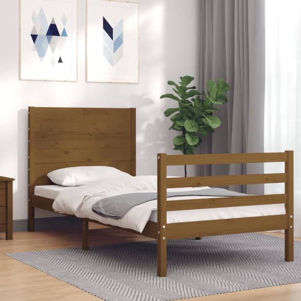 vidaXL Bedframe met hoofdbord massief hout honingbruin 90x200 cm