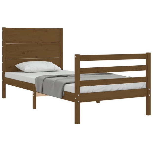 vidaXL Bedframe met hoofdbord massief hout honingbruin 90x200 cm