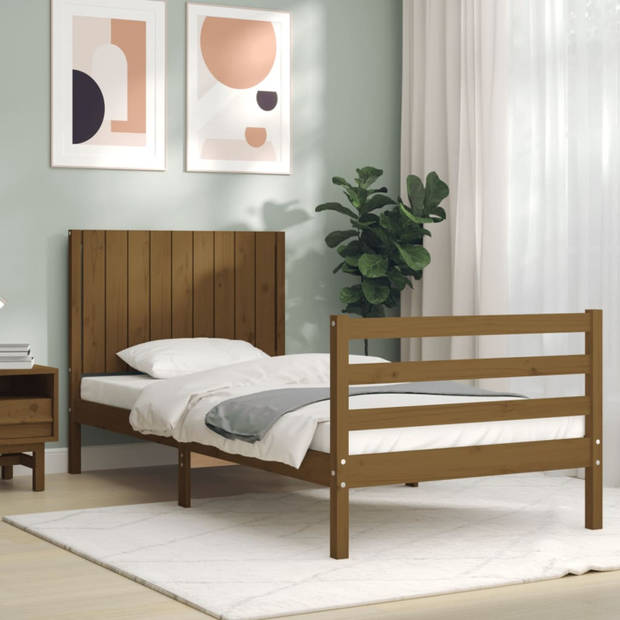 vidaXL Bedframe met hoofdbord massief hout honingbruin 90x200 cm