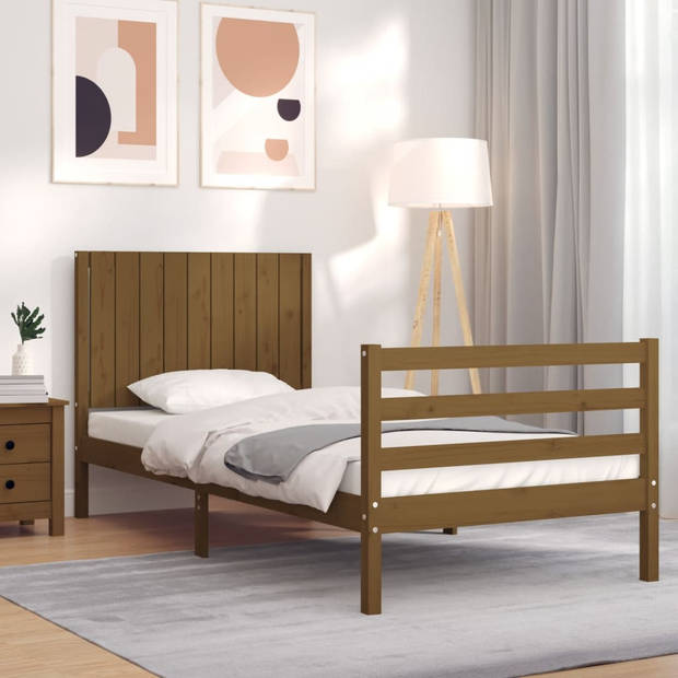 vidaXL Bedframe met hoofdbord massief hout honingbruin 90x200 cm