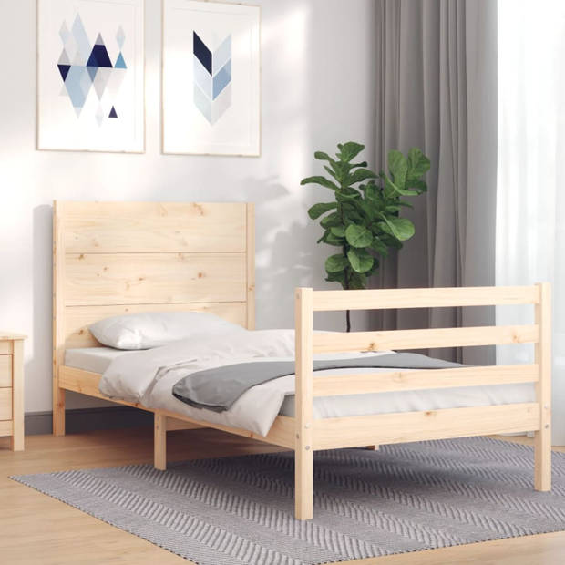 vidaXL Bedframe met hoofdbord massief hout 100x200 cm