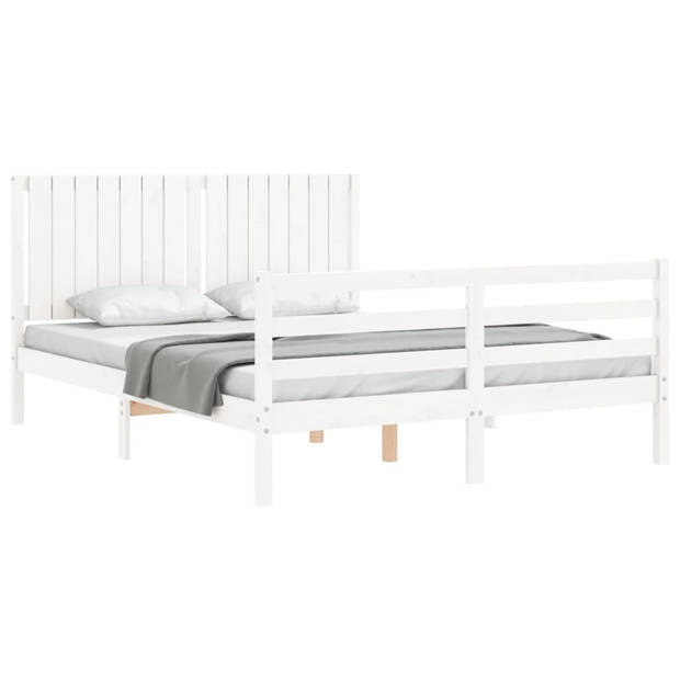 vidaXL Bedframe met hoofdbord massief hout wit 160x200 cm