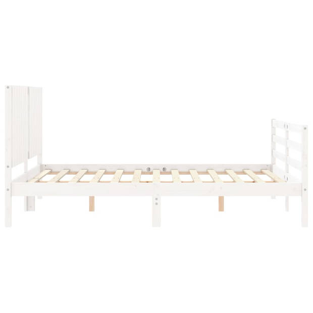 vidaXL Bedframe met hoofdbord massief hout wit 160x200 cm