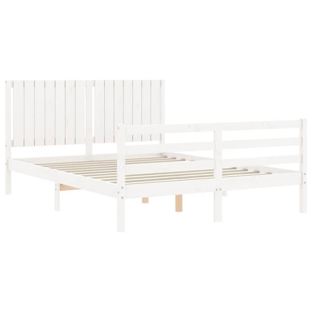 vidaXL Bedframe met hoofdbord massief hout wit 160x200 cm