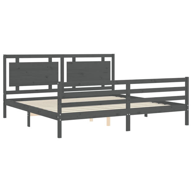 vidaXL Bedframe met hoofdbord massief hout grijs 200x200 cm