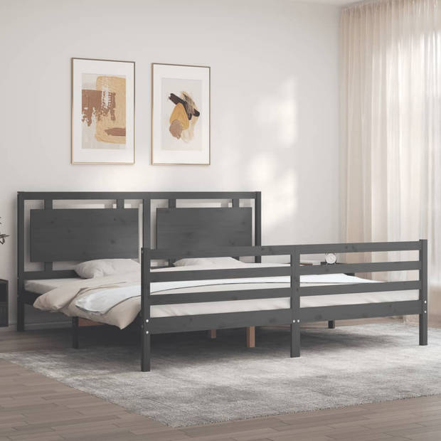 vidaXL Bedframe met hoofdbord massief hout grijs 200x200 cm