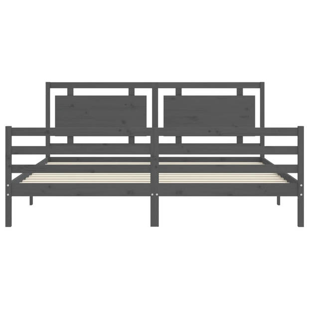 vidaXL Bedframe met hoofdbord massief hout grijs 200x200 cm