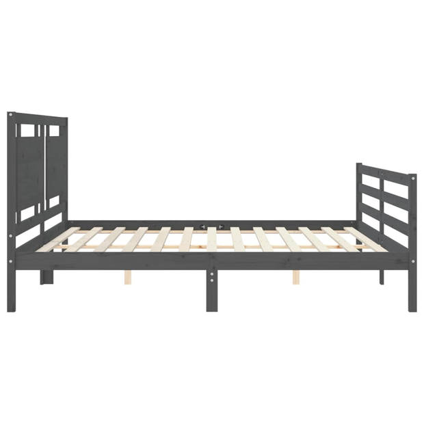 vidaXL Bedframe met hoofdbord massief hout grijs 200x200 cm