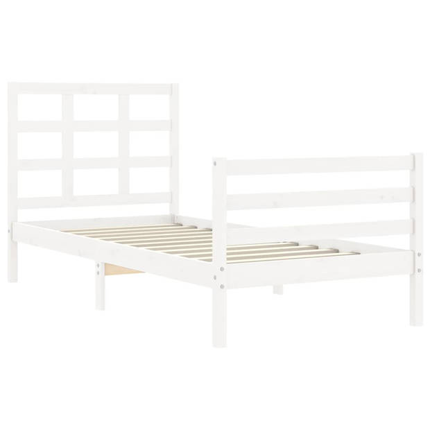 vidaXL Bedframe met hoofdbord massief hout wit 90x200 cm