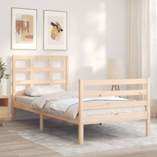 vidaXL Bedframe met hoofdbord massief hout 100x200 cm