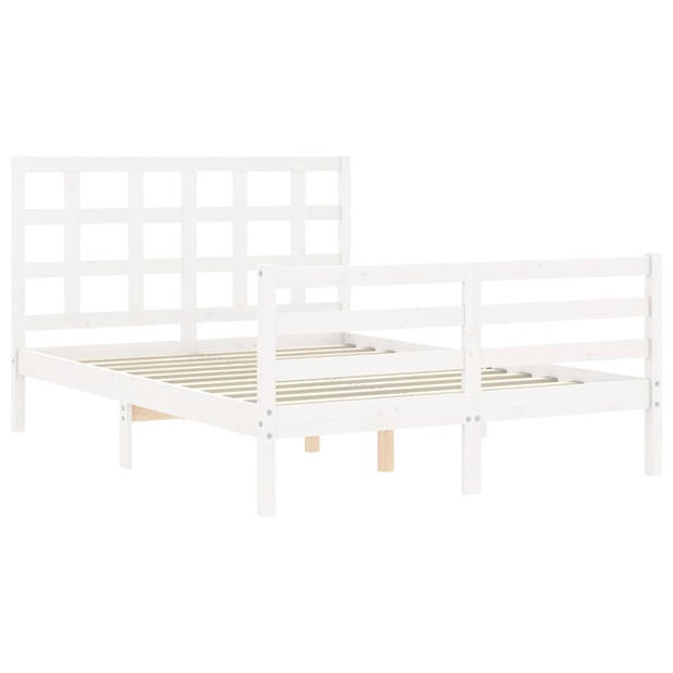 vidaXL Bedframe met hoofdbord massief hout wit 140x200 cm