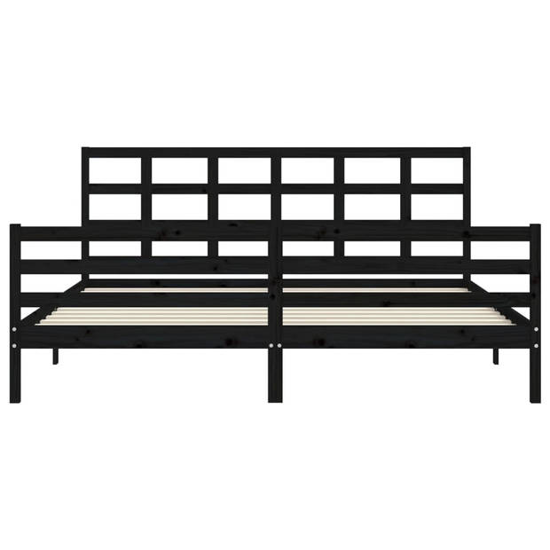 vidaXL Bedframe met hoofdbord massief hout zwart 200x200 cm