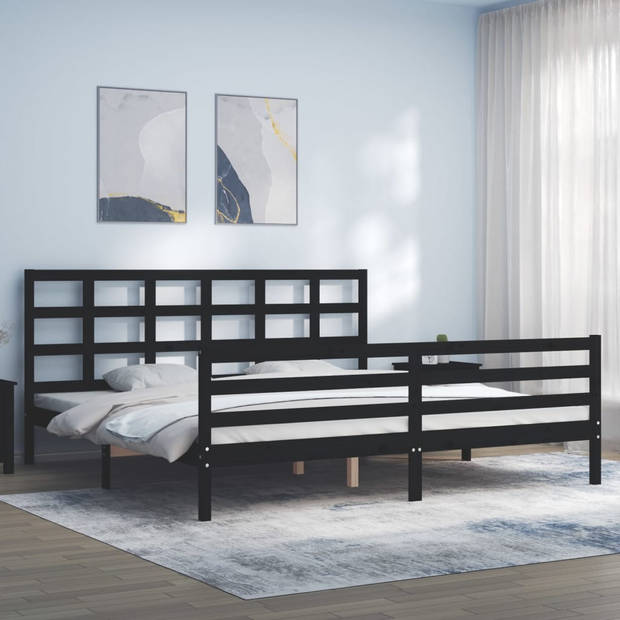 vidaXL Bedframe met hoofdbord massief hout zwart 200x200 cm