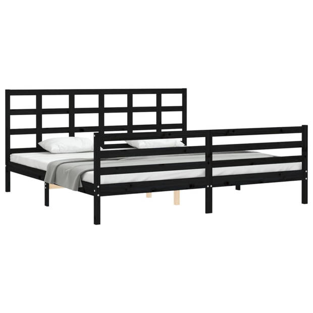 vidaXL Bedframe met hoofdbord massief hout zwart 200x200 cm