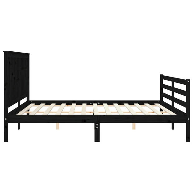 vidaXL Bedframe met hoofdbord massief hout zwart 200x200 cm