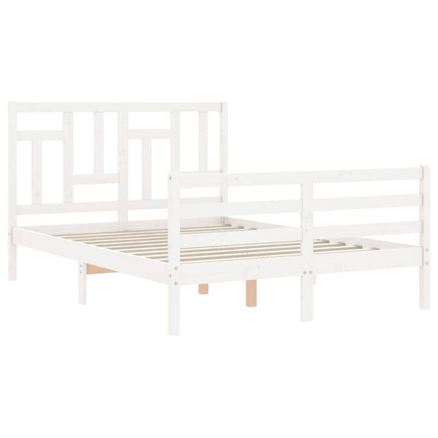 vidaXL Bedframe met hoofdbord massief hout wit 120x200 cm