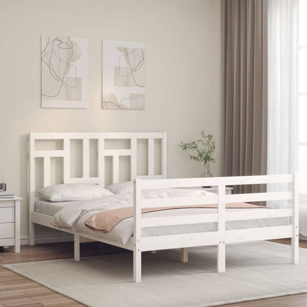 vidaXL Bedframe met hoofdbord massief hout wit 120x200 cm