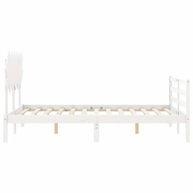 vidaXL Bedframe met hoofdbord massief hout wit