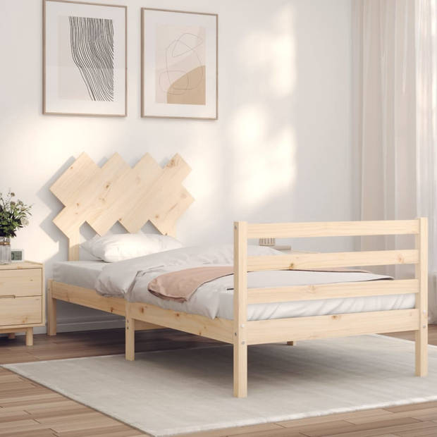 vidaXL Bedframe met hoofdbord massief hout 100x200 cm