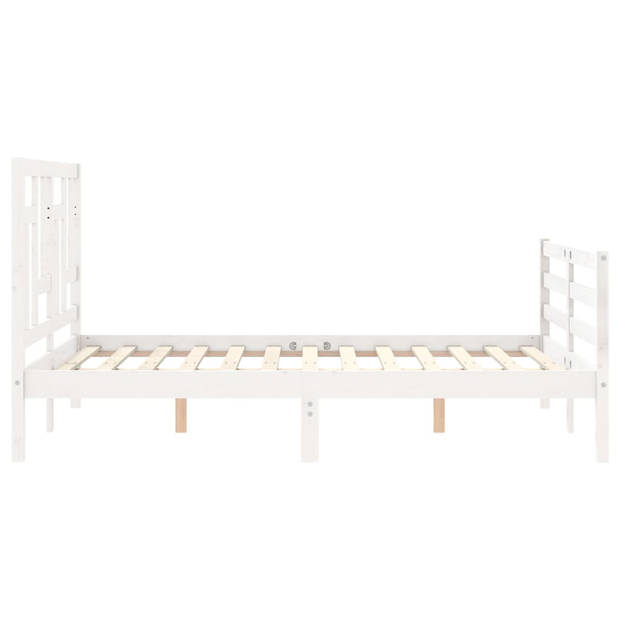 vidaXL Bedframe met hoofdbord massief hout wit 140x200 cm