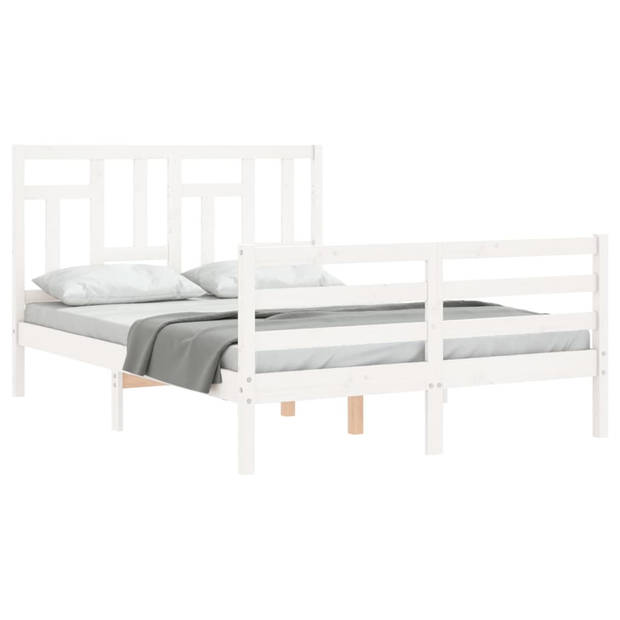 vidaXL Bedframe met hoofdbord massief hout wit 140x200 cm