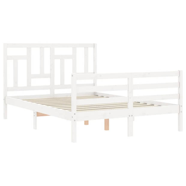 vidaXL Bedframe met hoofdbord massief hout wit 140x200 cm