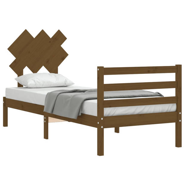 vidaXL Bedframe met hoofdbord massief hout honingbruin 90x200 cm