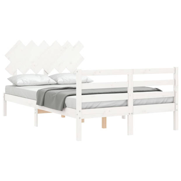 vidaXL Bedframe met hoofdbord massief hout wit