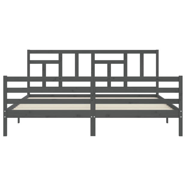 vidaXL Bedframe met hoofdbord massief hout grijs 200x200 cm