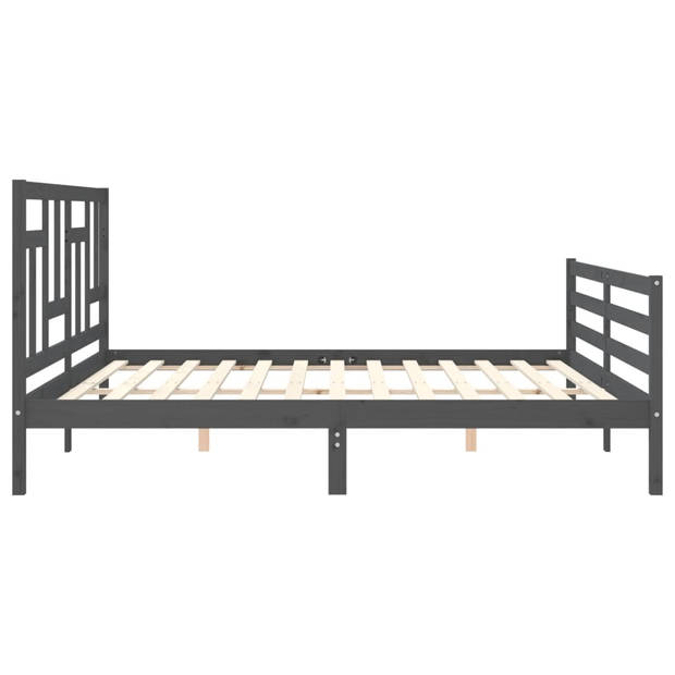 vidaXL Bedframe met hoofdbord massief hout grijs 200x200 cm