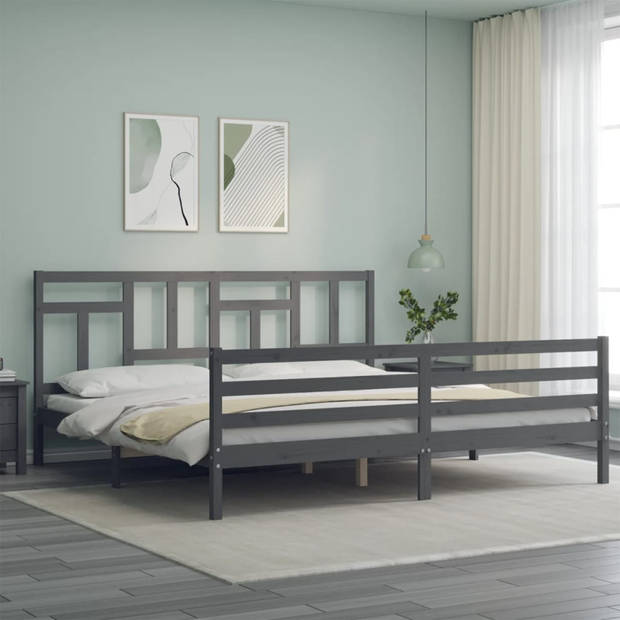 vidaXL Bedframe met hoofdbord massief hout grijs 200x200 cm