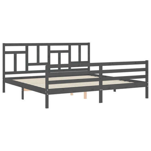 vidaXL Bedframe met hoofdbord massief hout grijs 200x200 cm