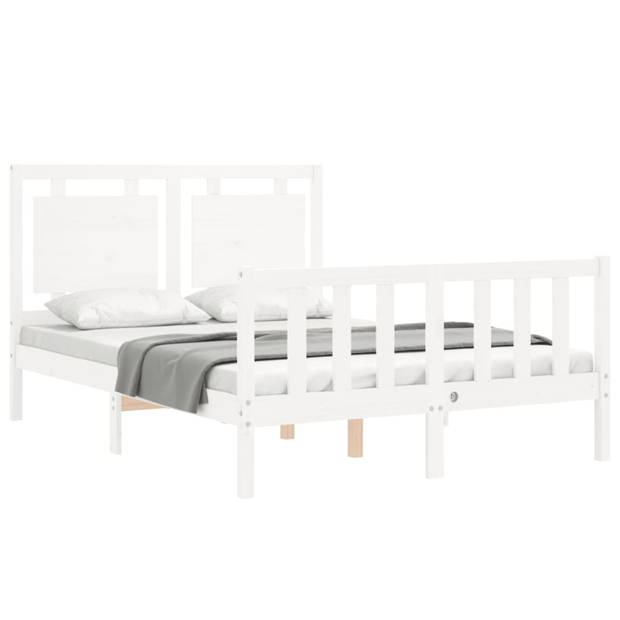 vidaXL Bedframe met hoofdbord massief hout wit 140x190 cm