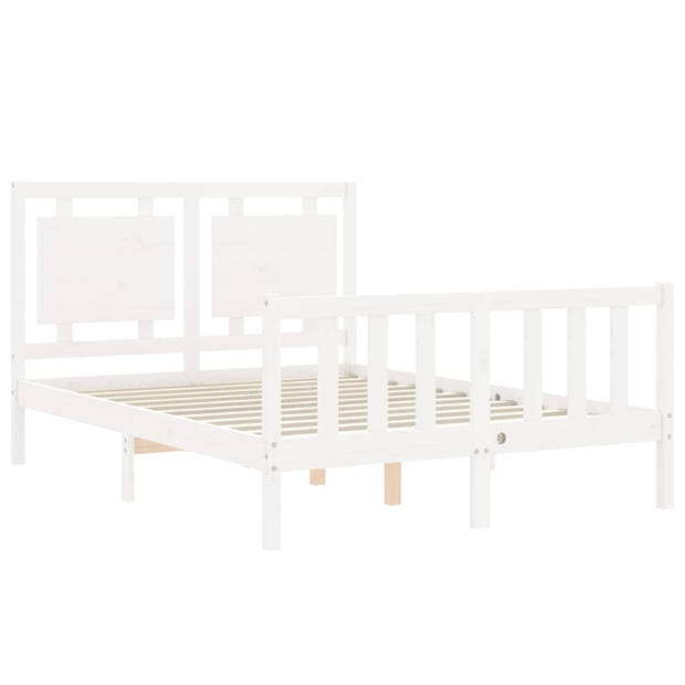 vidaXL Bedframe met hoofdbord massief hout wit 140x190 cm