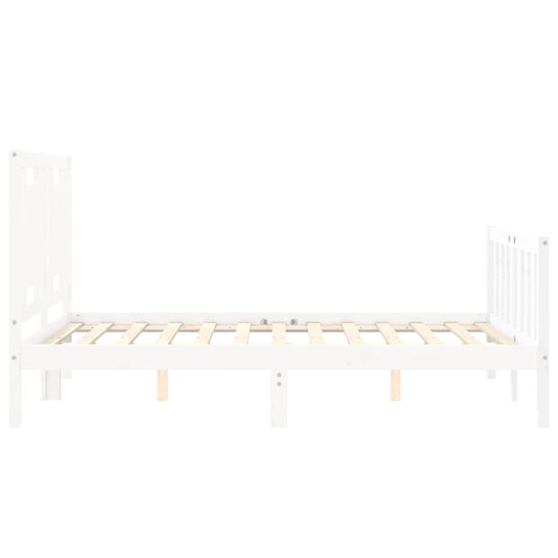 vidaXL Bedframe met hoofdbord massief hout wit 140x190 cm