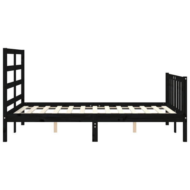 vidaXL Bedframe met hoofdbord massief hout zwart 140x200 cm