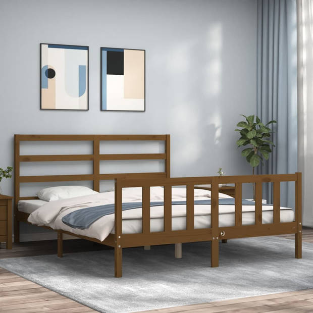 vidaXL Bedframe met hoofdbord massief hout honingbruin