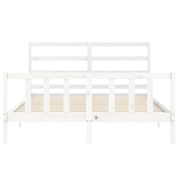 vidaXL Bedframe met hoofdbord massief hout wit 160x200 cm