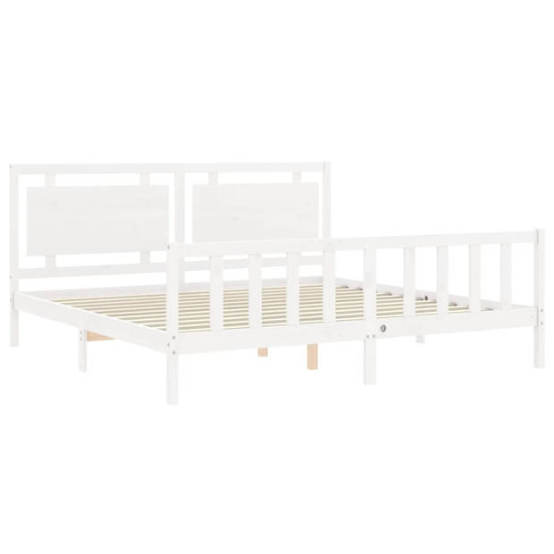 vidaXL Bedframe met hoofdbord massief hout wit 200x200 cm