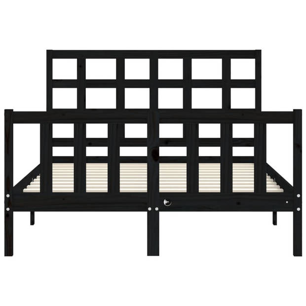 vidaXL Bedframe met hoofdbord massief hout zwart 140x190 cm