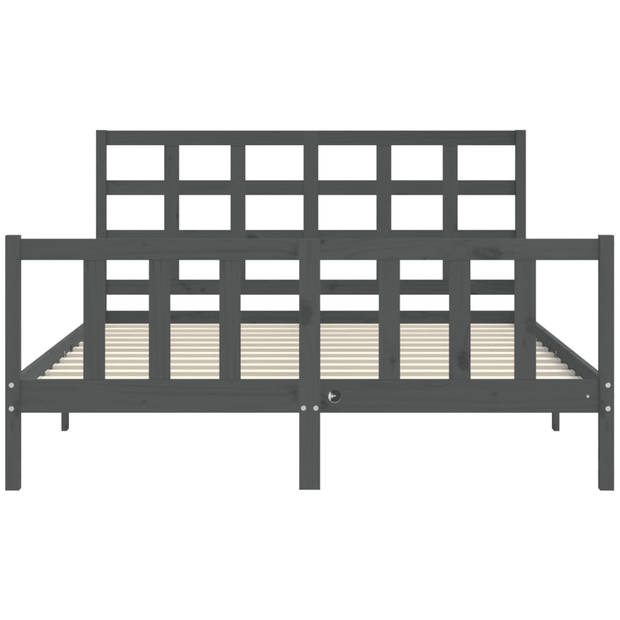 vidaXL Bedframe met hoofdbord massief hout grijs