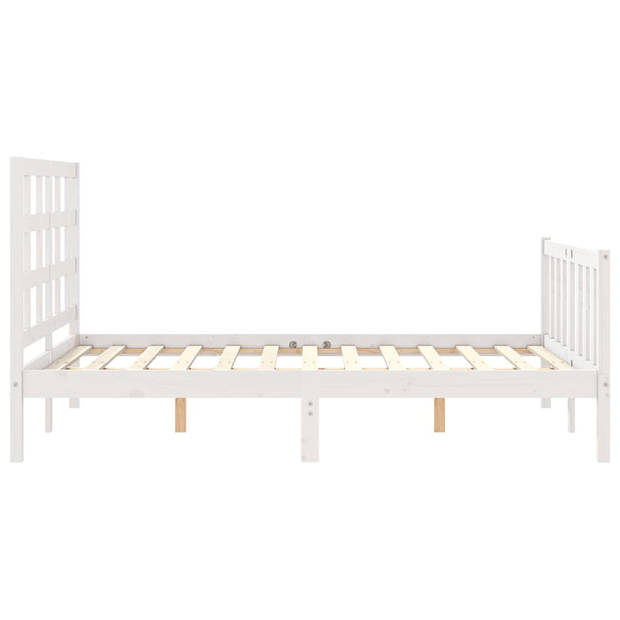 vidaXL Bedframe met hoofdbord massief hout wit 140x200 cm