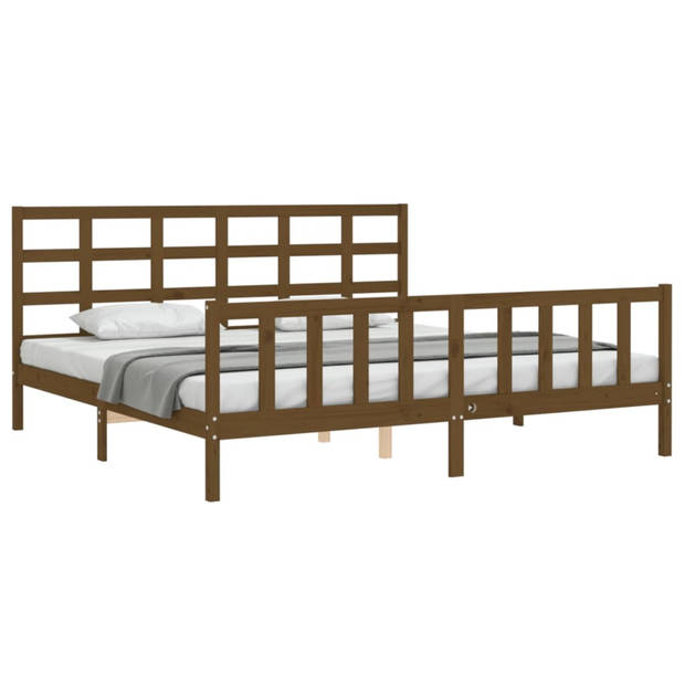 vidaXL Bedframe met hoofdbord massief hout honingbruin 200x200 cm