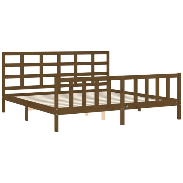 vidaXL Bedframe met hoofdbord massief hout honingbruin 200x200 cm